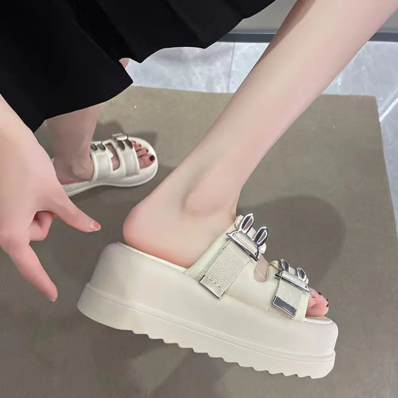 Women's Slippers and Ladies Sandals on Beach Slides Open Toe Summer 2024 Heeled Shoes Designer Animal Height Off White Unique 39