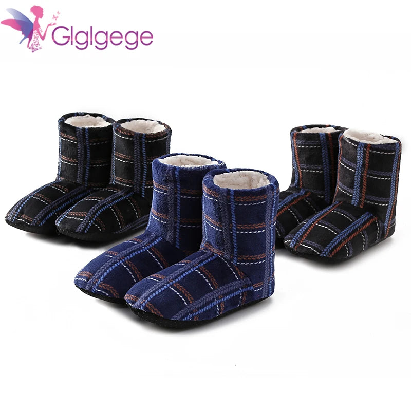 Glglgege  2022 New Large Size Winter Home Slippers Men Indoor Shoes Floor plush Slippers Warm Cotton Stripes Pattern Flat Shoes