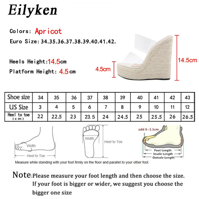 Eilyken Summer PVC Transparent Peep Toe Cane Straw Weave Platform Women Wedges Slippers Sandals Fashion High Heels Female Shoes