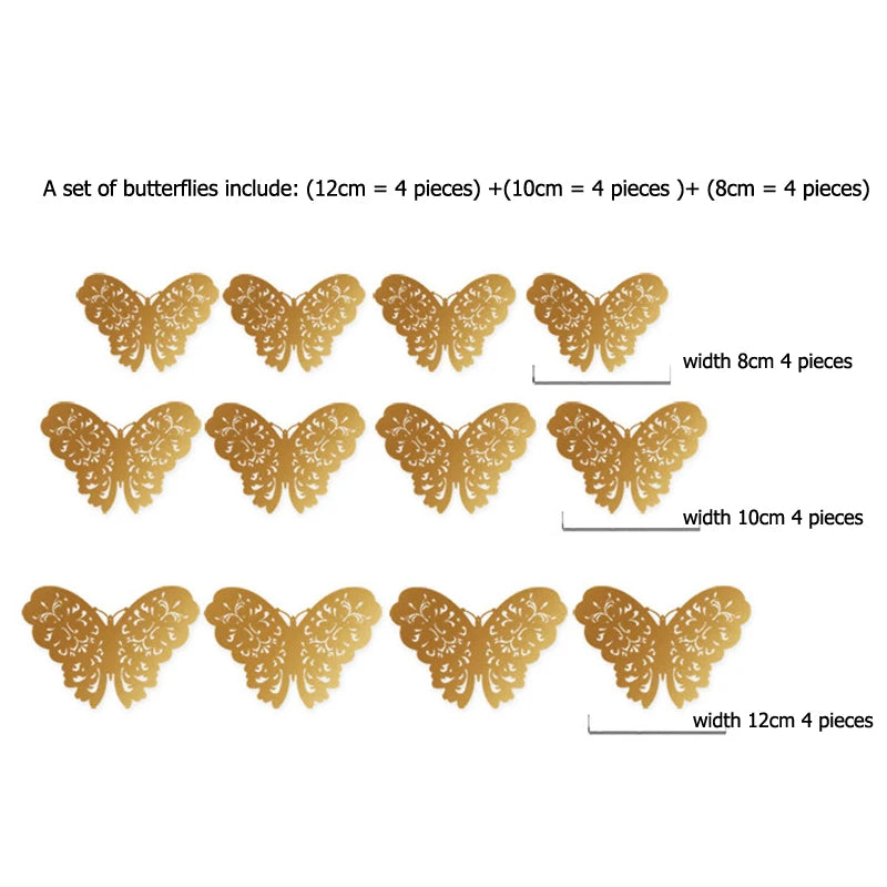 12Pcs Hollow 3D Butterfly Wall Sticker For Home Decoration DIY Butterflies Fridge Decals Room Self Adhesive Party Wedding Decor