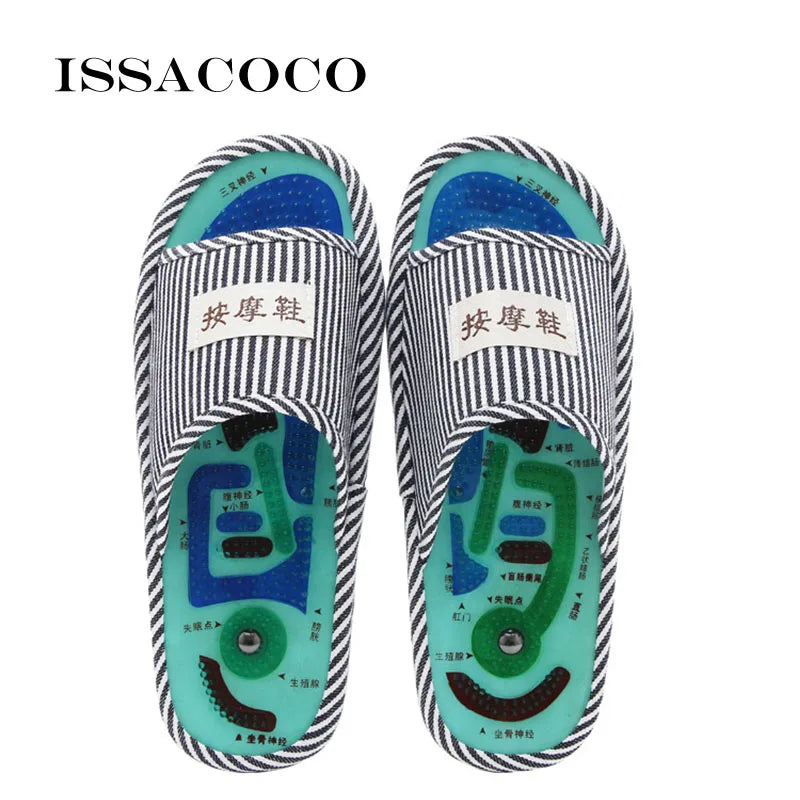 Men's Massage Slippers Shoes Men's Fashion Indoor Home Slippers Blue Stripe Health Care Taichi Foot Massage Slippers With Magnet