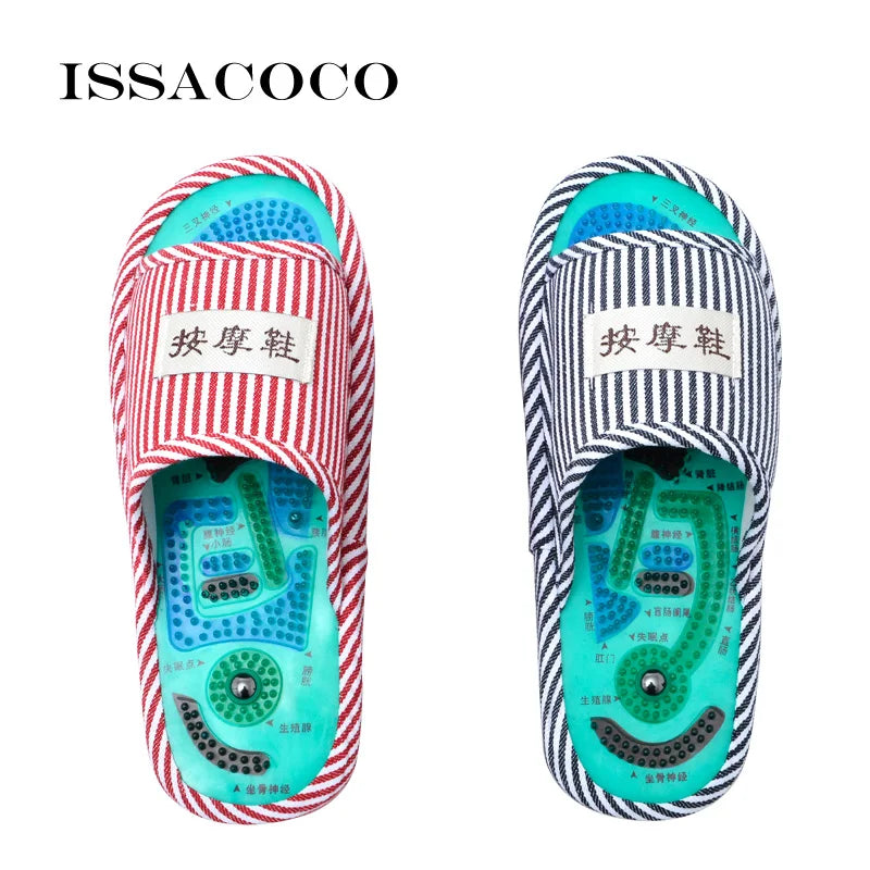 Men's Massage Slippers Shoes Men's Fashion Indoor Home Slippers Blue Stripe Health Care Taichi Foot Massage Slippers With Magnet