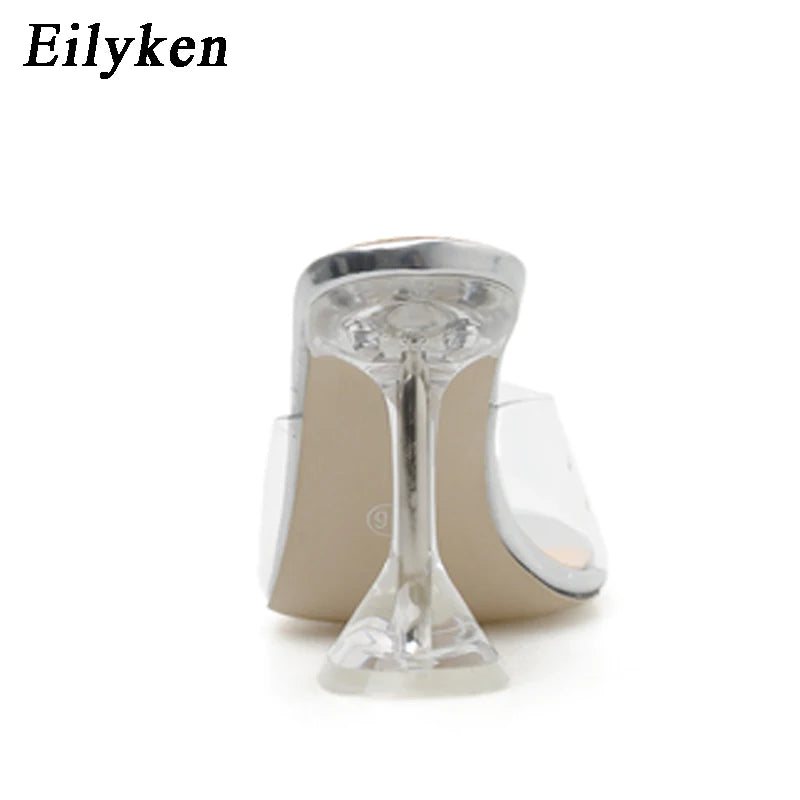 Eilyken Green Orange PVC Transparent Crystal Spike High Heels Jelly Woman Slippers Street Style Open Toe Sandals Slides Shoes