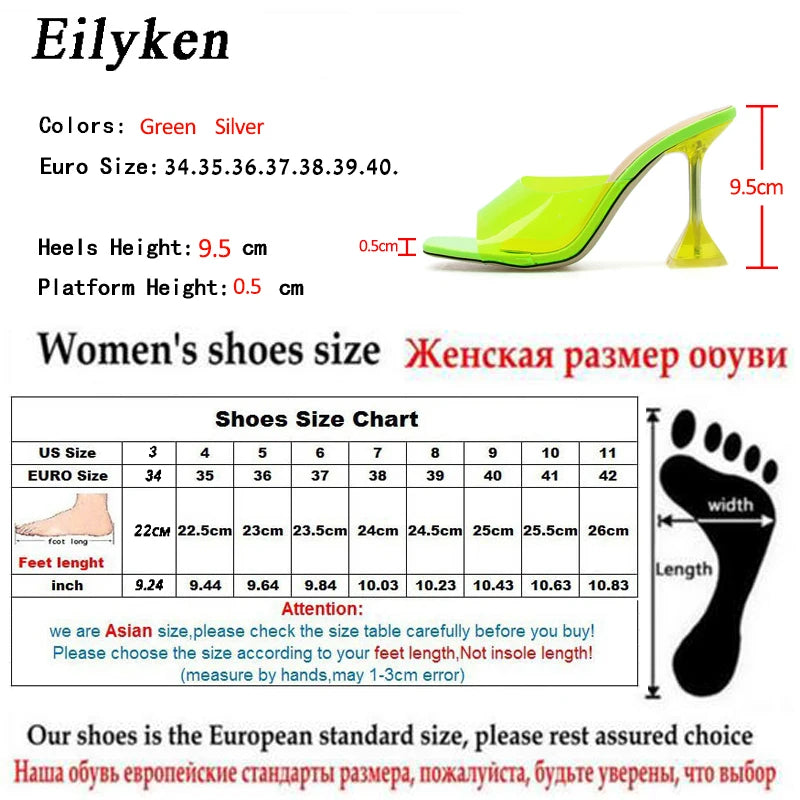 Eilyken Green Orange PVC Transparent Crystal Spike High Heels Jelly Woman Slippers Street Style Open Toe Sandals Slides Shoes