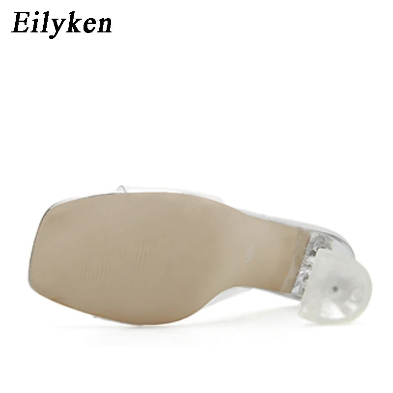 Eilyken Green Orange PVC Transparent Crystal Spike High Heels Jelly Woman Slippers Street Style Open Toe Sandals Slides Shoes