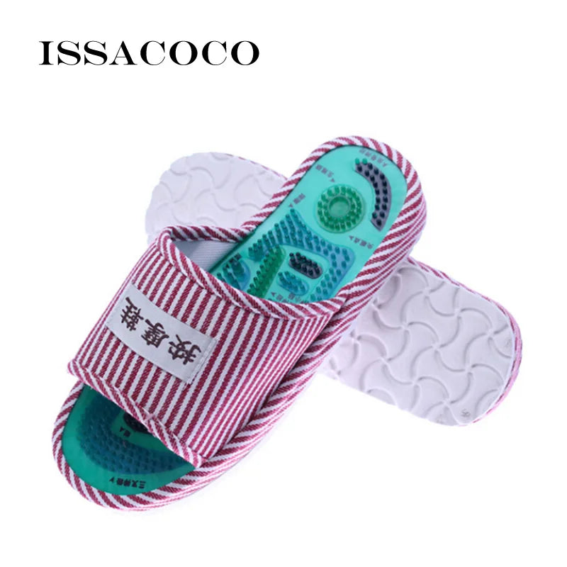 Men's Massage Slippers Shoes Men's Fashion Indoor Home Slippers Blue Stripe Health Care Taichi Foot Massage Slippers With Magnet