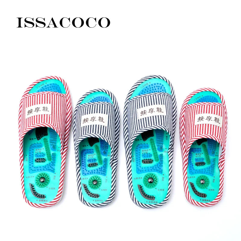 Men's Massage Slippers Shoes Men's Fashion Indoor Home Slippers Blue Stripe Health Care Taichi Foot Massage Slippers With Magnet