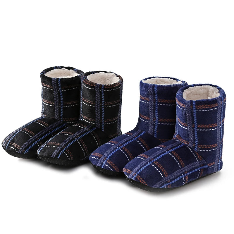 Glglgege  2022 New Large Size Winter Home Slippers Men Indoor Shoes Floor plush Slippers Warm Cotton Stripes Pattern Flat Shoes