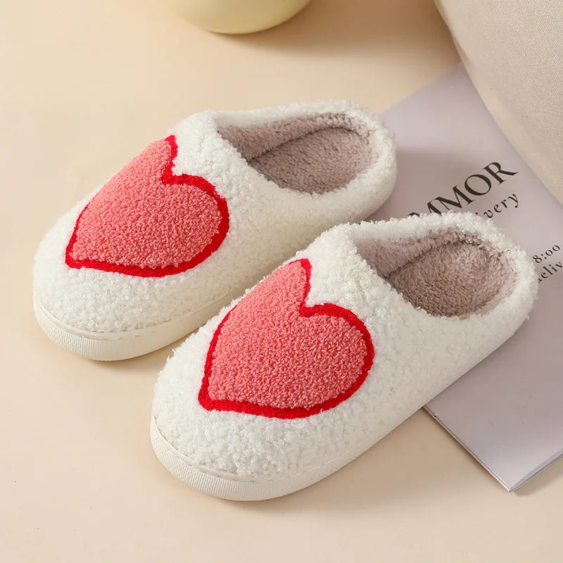 Houseshoes Cust Big Small Heart Women's Slippers Non Slip Soft Smile Gift for Ladies Indoor Winter Warm Fluffy Cozy Comfy Shoes