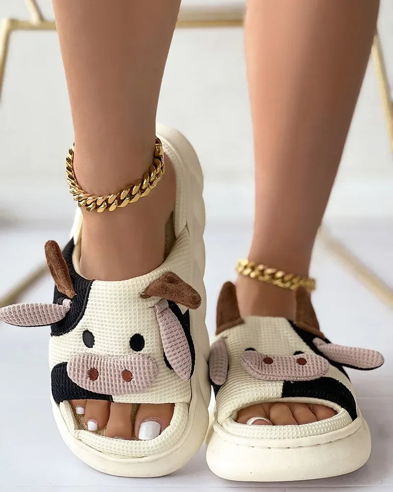 Slippers Women's Cartoon Cow-Shaped Four Seasons Casual Slippers Indoor Home Sandals and Slippers Cute House Slippers Funny Shoe