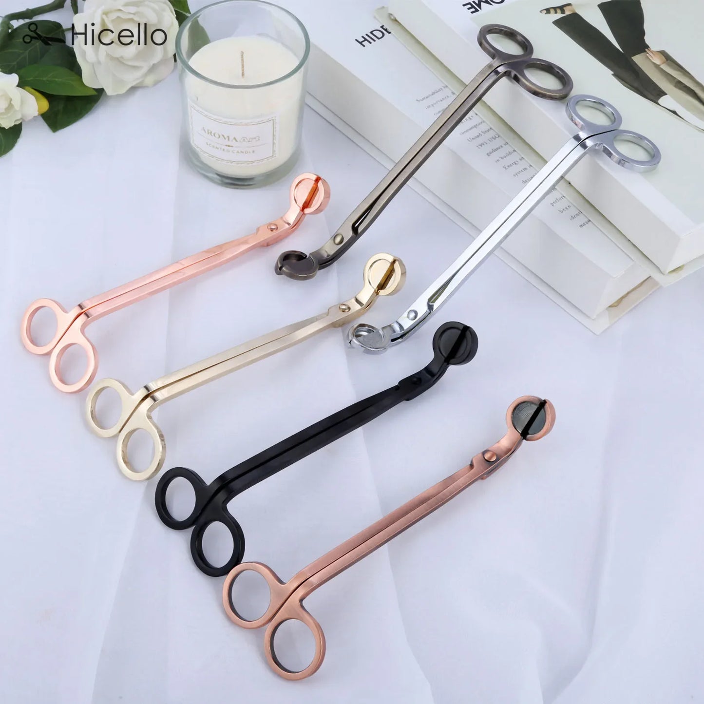 Candle Wick Trimmer Stainless Steel Candle scissors trim wick Cutter Snuffer Round head 18cm Black Rose Gold Silver Red Bronze