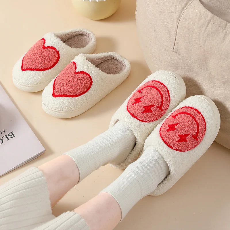 Houseshoes Cust Big Small Heart Women's Slippers Non Slip Soft Smile Gift for Ladies Indoor Winter Warm Fluffy Cozy Comfy Shoes