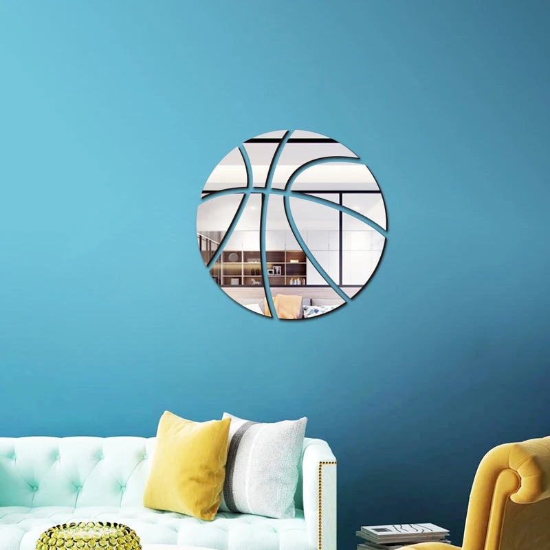 Basketball Mirror Wall Stickers Football Rugby Sports 3d Art Diy Self-adhesive Mirror Acrylic Mural Decal Kids Room Home Decor