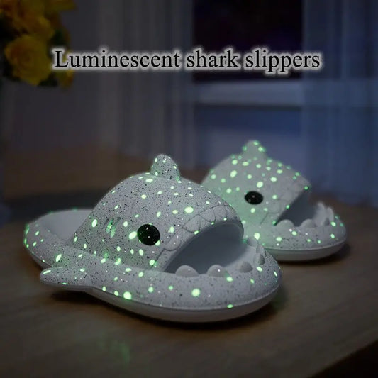 Women Men Fluorescence Shark Slippers Summer Luminescent Thick-soled Slides Non-slip Flip Flops Couple Flat Shoes EVA Sandals