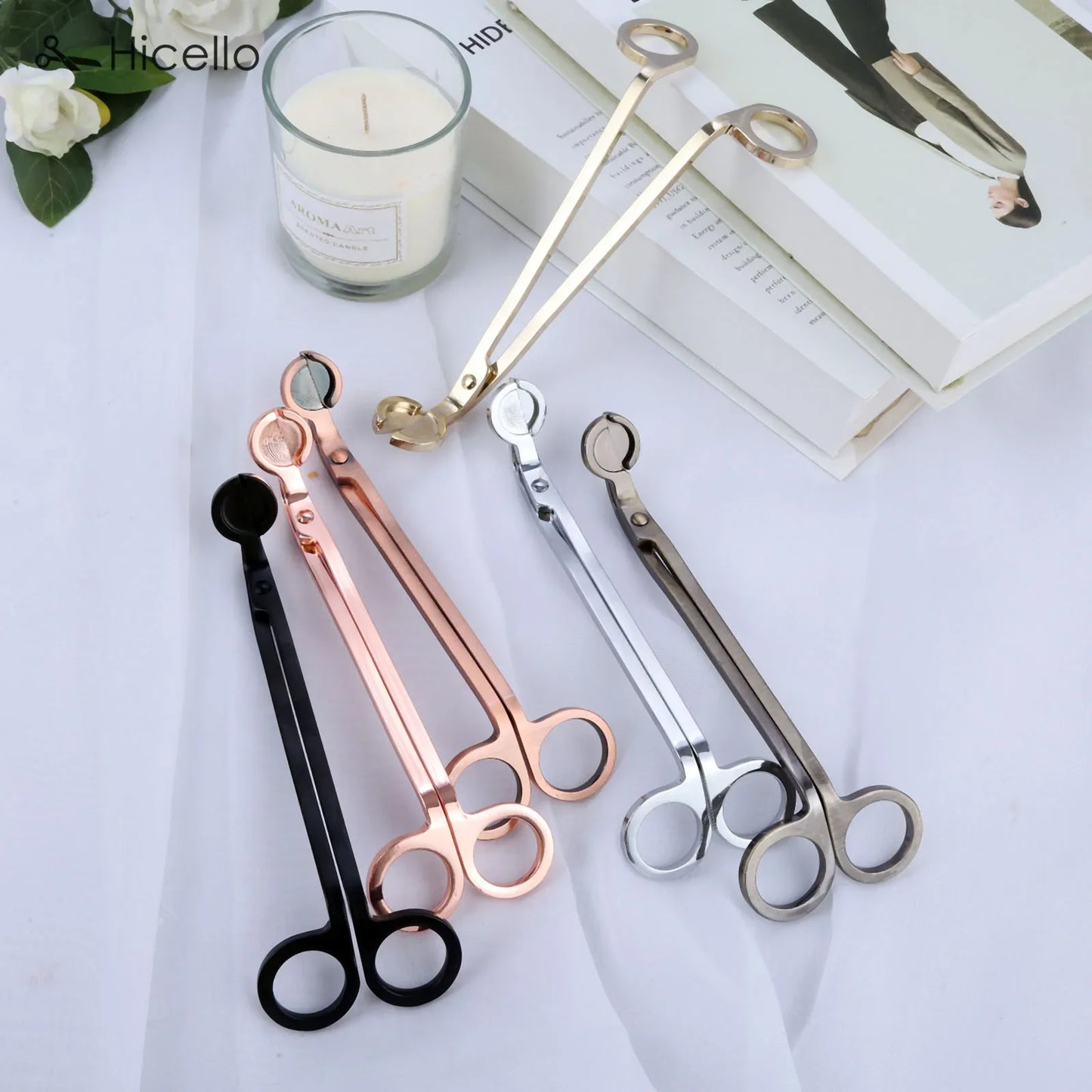 Candle Wick Trimmer Stainless Steel Candle scissors trim wick Cutter Snuffer Round head 18cm Black Rose Gold Silver Red Bronze