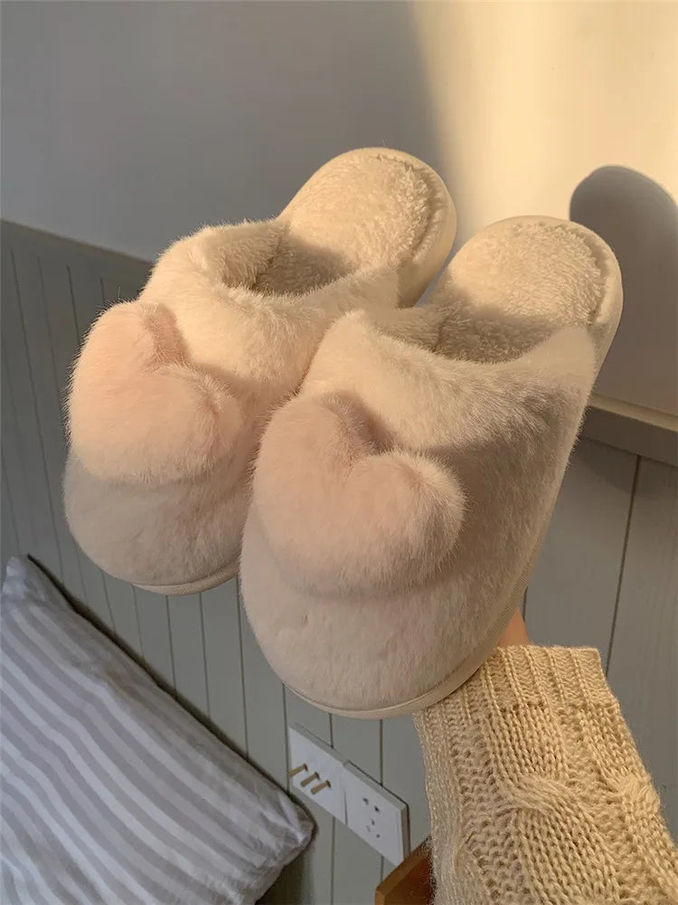 Lovely Girl Heart Plush Cotton Slippers Women's Winter Ins Indoor Household Antiskid Thick Soft Soled Home Slipper