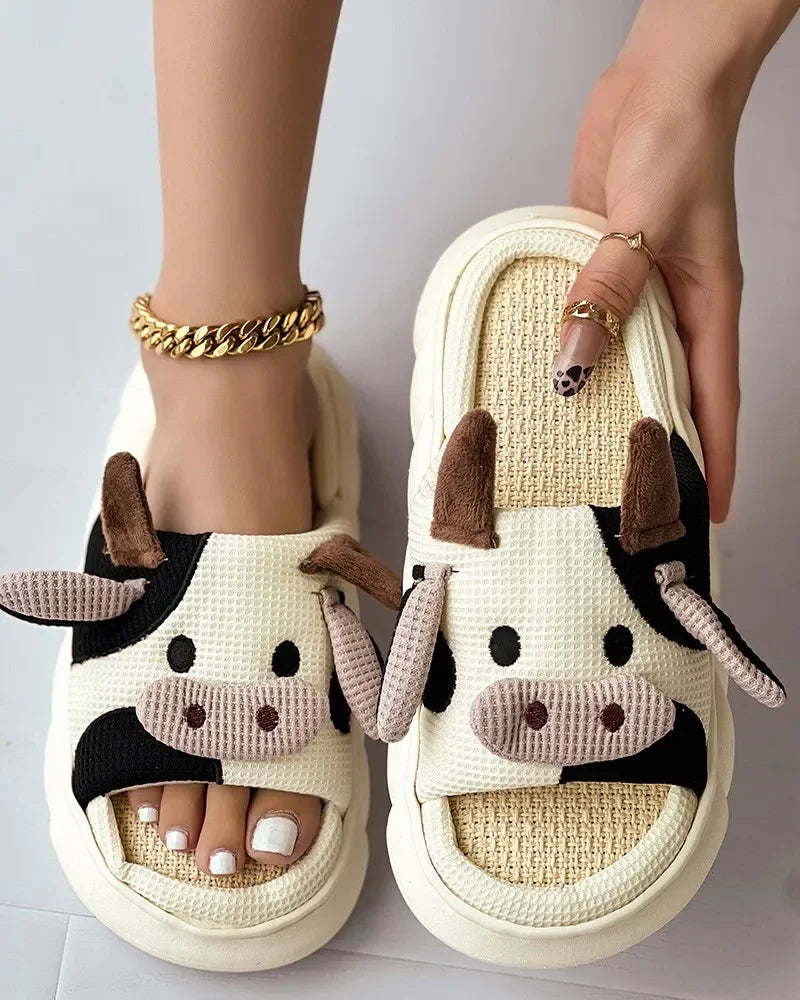 Slippers Women's Cartoon Cow-Shaped Four Seasons Casual Slippers Indoor Home Sandals and Slippers Cute House Slippers Funny Shoe