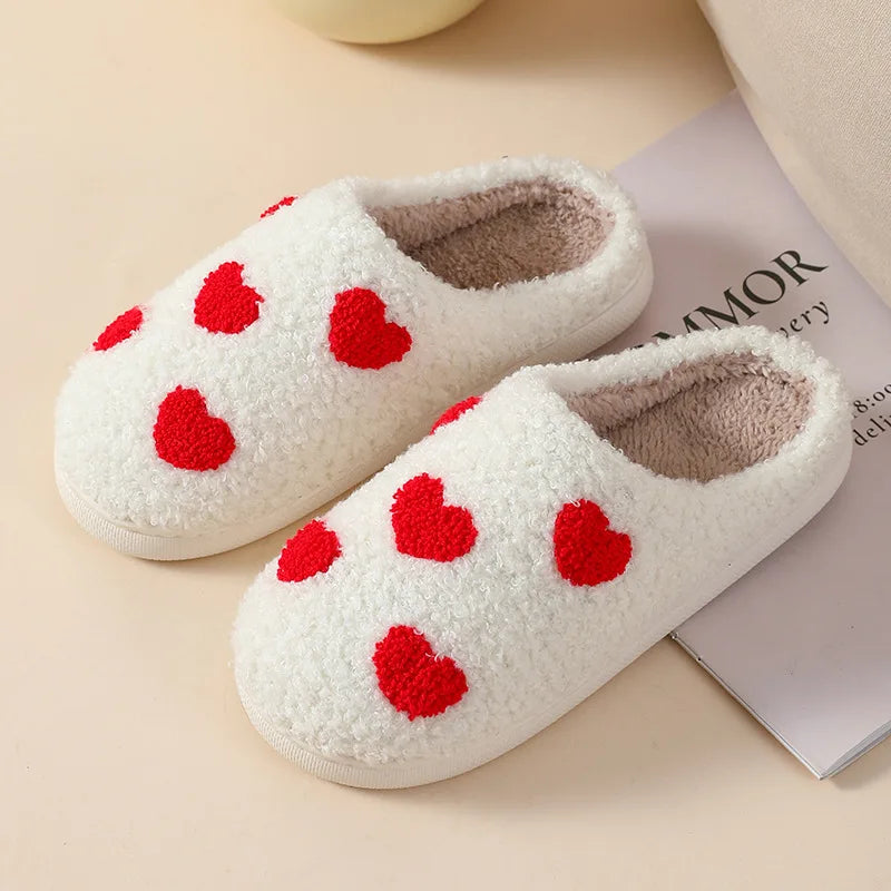 Houseshoes Cust Big Small Heart Women's Slippers Non Slip Soft Smile Gift for Ladies Indoor Winter Warm Fluffy Cozy Comfy Shoes