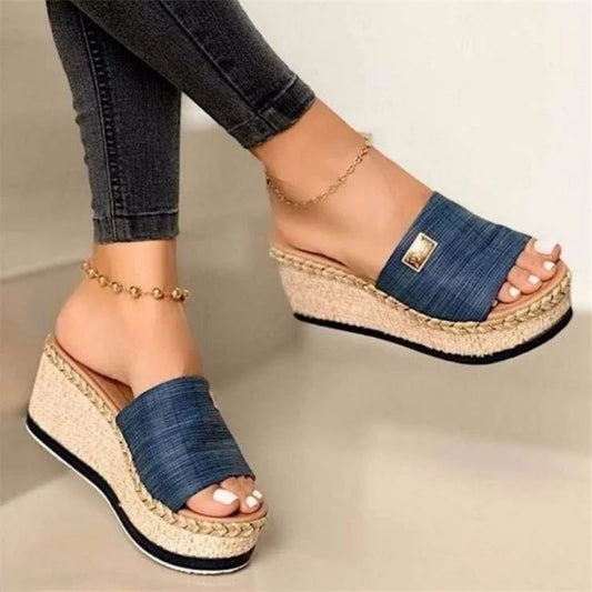 2024 Summer Fashion Wedge Thick Sole Round Toe Slippers Solid Color Womes Daily Casual Comfortable Sandals Zapatos Mujer Luxury