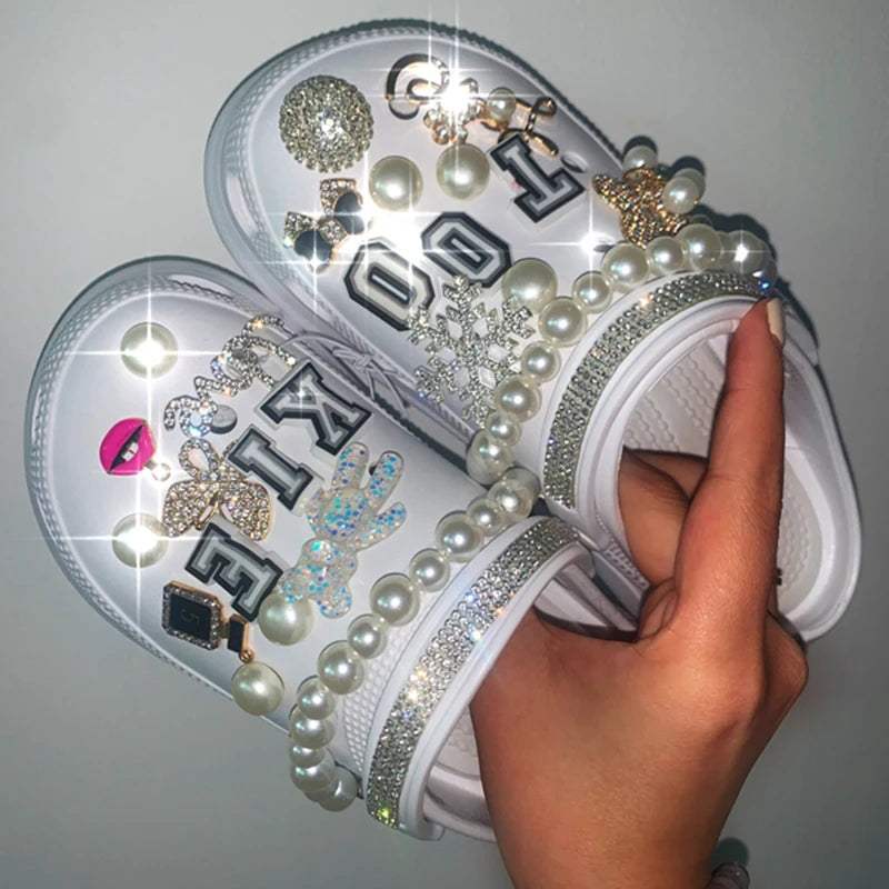 Summer Women Slippers Garden Sandals Platform Clogs EVA Luxury Shiny Pearl Decoration Casual Outdoor Flip Flops Shoe Female