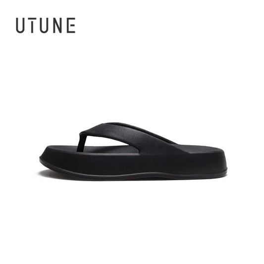 UTUNE Summer Man Flip Flops Shoes For Women Outdoor Slippers For Flat Foot EVA Rubber Platform  Beach Slides