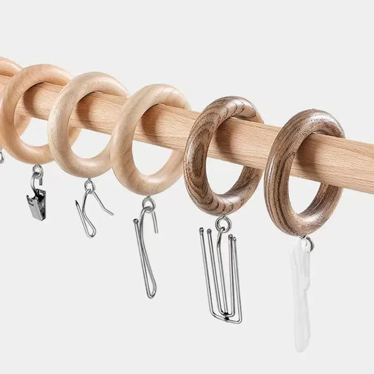 Solid Wood Curtain Buckle for Household Stainless Steel Ring Hook Accessories Roman Rod Ring Sling Sleeve Wooden Ring Buckle