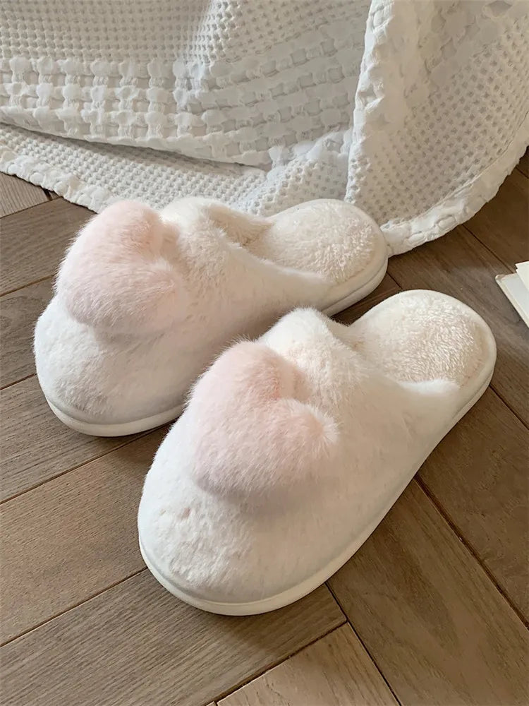 Lovely Girl Heart Plush Cotton Slippers Women's Winter Ins Indoor Household Antiskid Thick Soft Soled Home Slipper