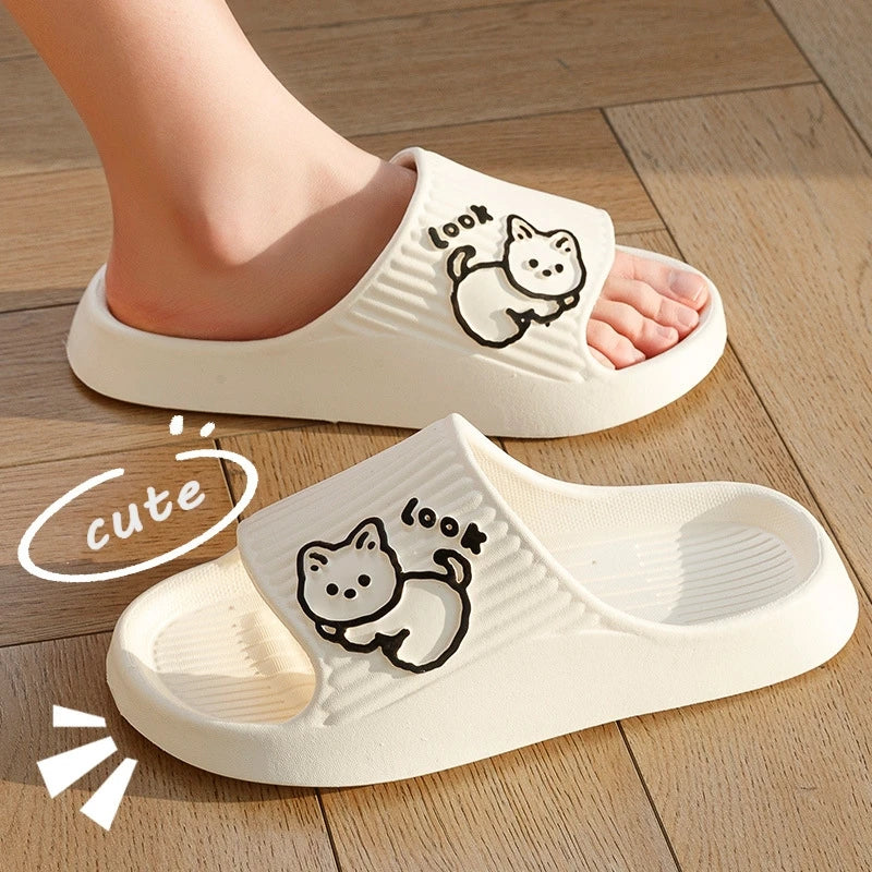 Cute Cat Women Slippers Home Sandals Bear Cartoon Flip Flops Beach Men Summer 2023 Couple Unisex No-Slip Slides Soft Sole Shoes