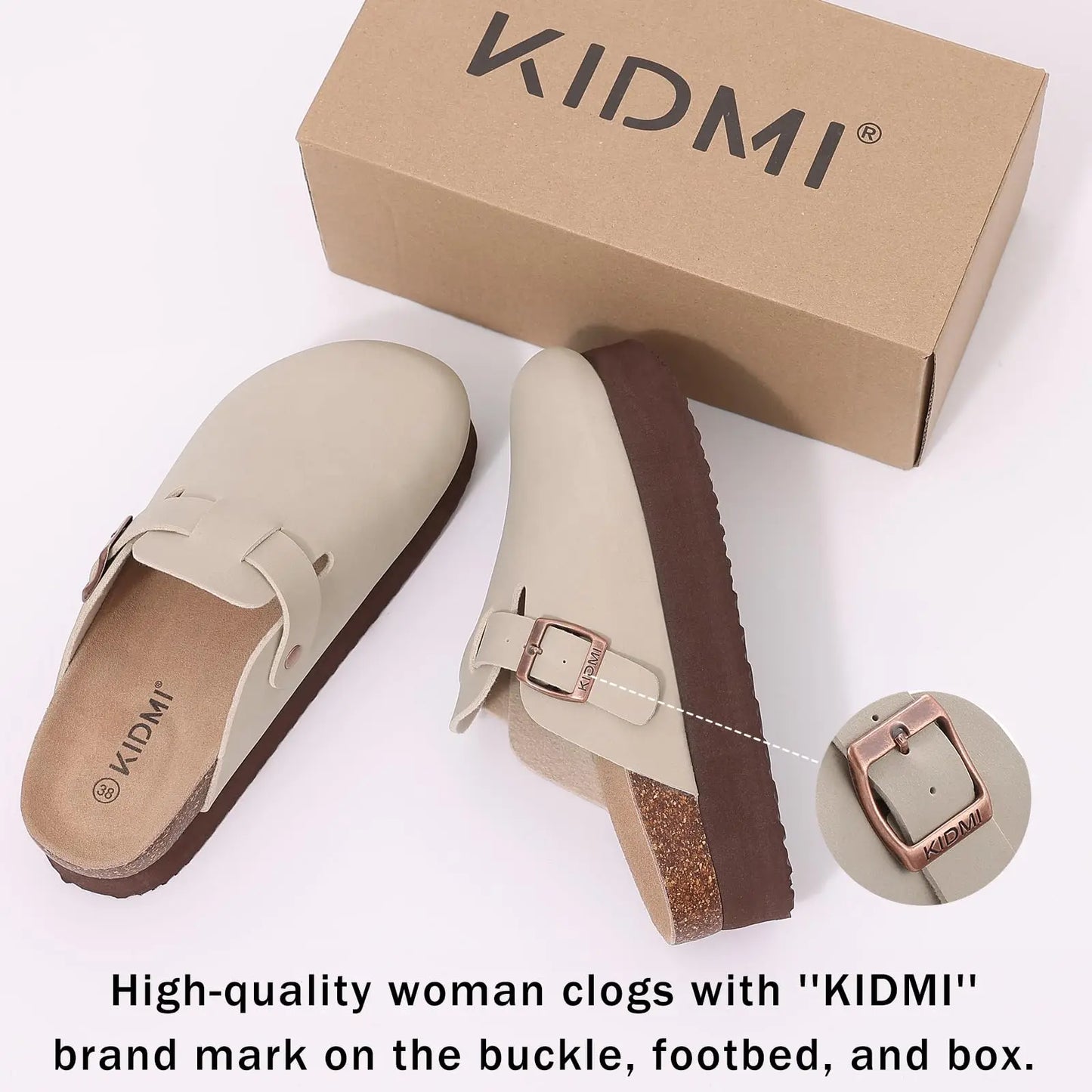 Kidmi Women's Platform Slippers Women's Mules Cork Clogs Slippers Outdoor Deep Heels Waterproof Beach Slippers With Arch Support