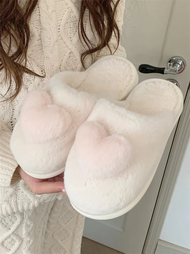 Lovely Girl Heart Plush Cotton Slippers Women's Winter Ins Indoor Household Antiskid Thick Soft Soled Home Slipper