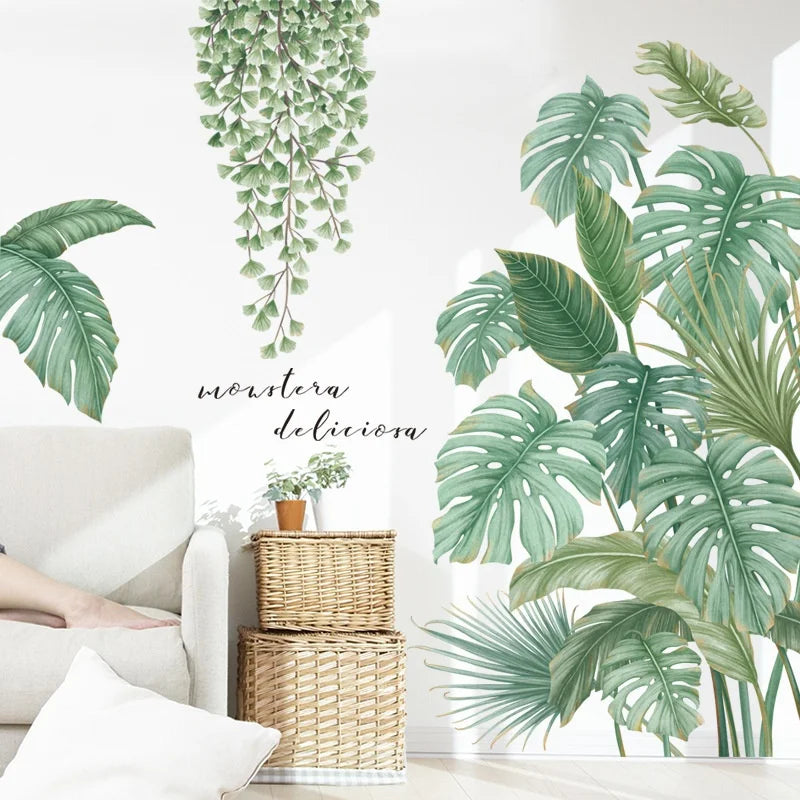 Nordic Style Tropical Plants Leaves Wall Stickers for Living Room Bedroom Eco-friendly Vinyl Wall Decals Art Poster Home Decor