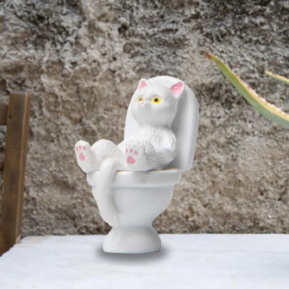 Cat Sitting On Figurines Toilet Cat Ornament Kawaii Cat Doll Micro Landscape Fairy Garden Miniature Cat Toys Home Decoration