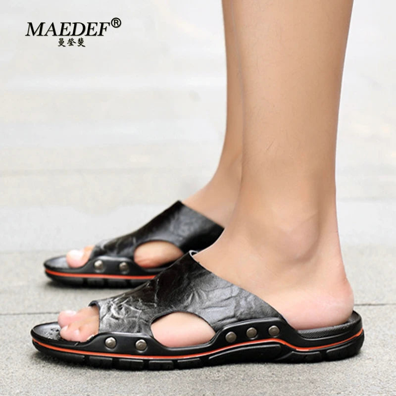 MAEDEF Summer 2024 New Men Slippers Soft PU Outdoor Slides High Quality Comfortable Lightweight Beach Shoes Outdoor Man Sandal