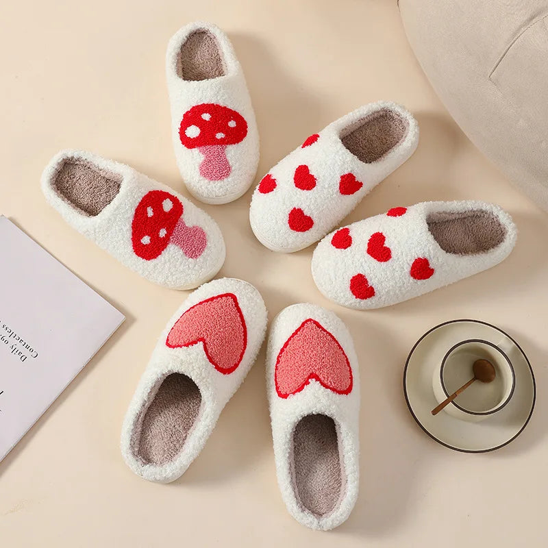 Houseshoes Cust Big Small Heart Women's Slippers Non Slip Soft Smile Gift for Ladies Indoor Winter Warm Fluffy Cozy Comfy Shoes