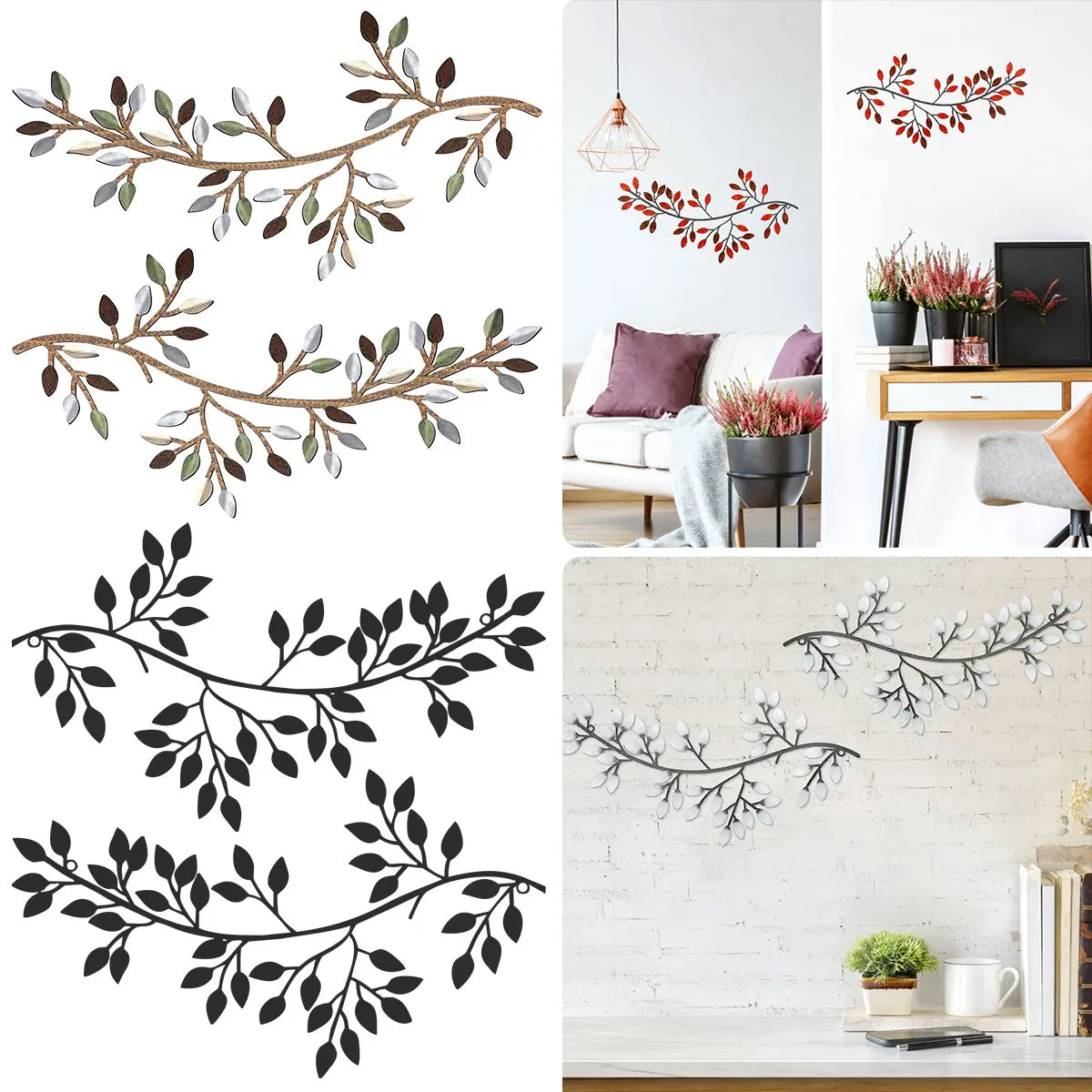 2 Pcs Metal Leaf Art Wall Décor Vine Olive Leaf Sturdy Wall Hanging Sign Decorative Living Room Bedroom Ornaments Home Gifts