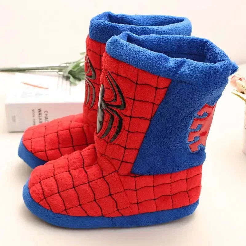 Disney Winter Slippers Baby Boys Girls Cartoon Spiderman Children Cotton Kids Long Boots Infant Indoor Home Warm Anti-slip Shoes