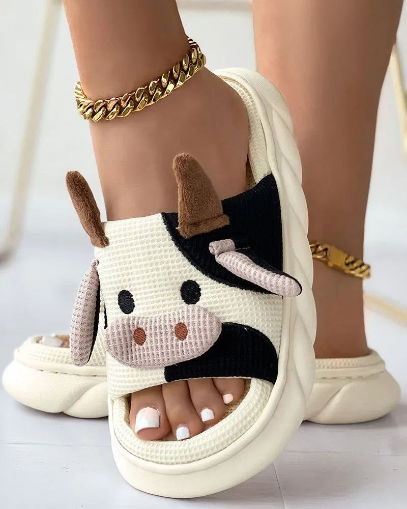 Slippers Women's Cartoon Cow-Shaped Four Seasons Casual Slippers Indoor Home Sandals and Slippers Cute House Slippers Funny Shoe