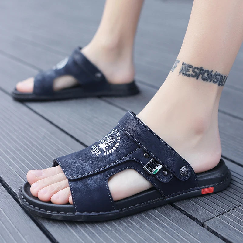 Men's Summer Genuine Leather Sandals Classic Roman Men Shoes Slippers Soft Comfortable Men Non-slip Walking Footwea Plus Size 47