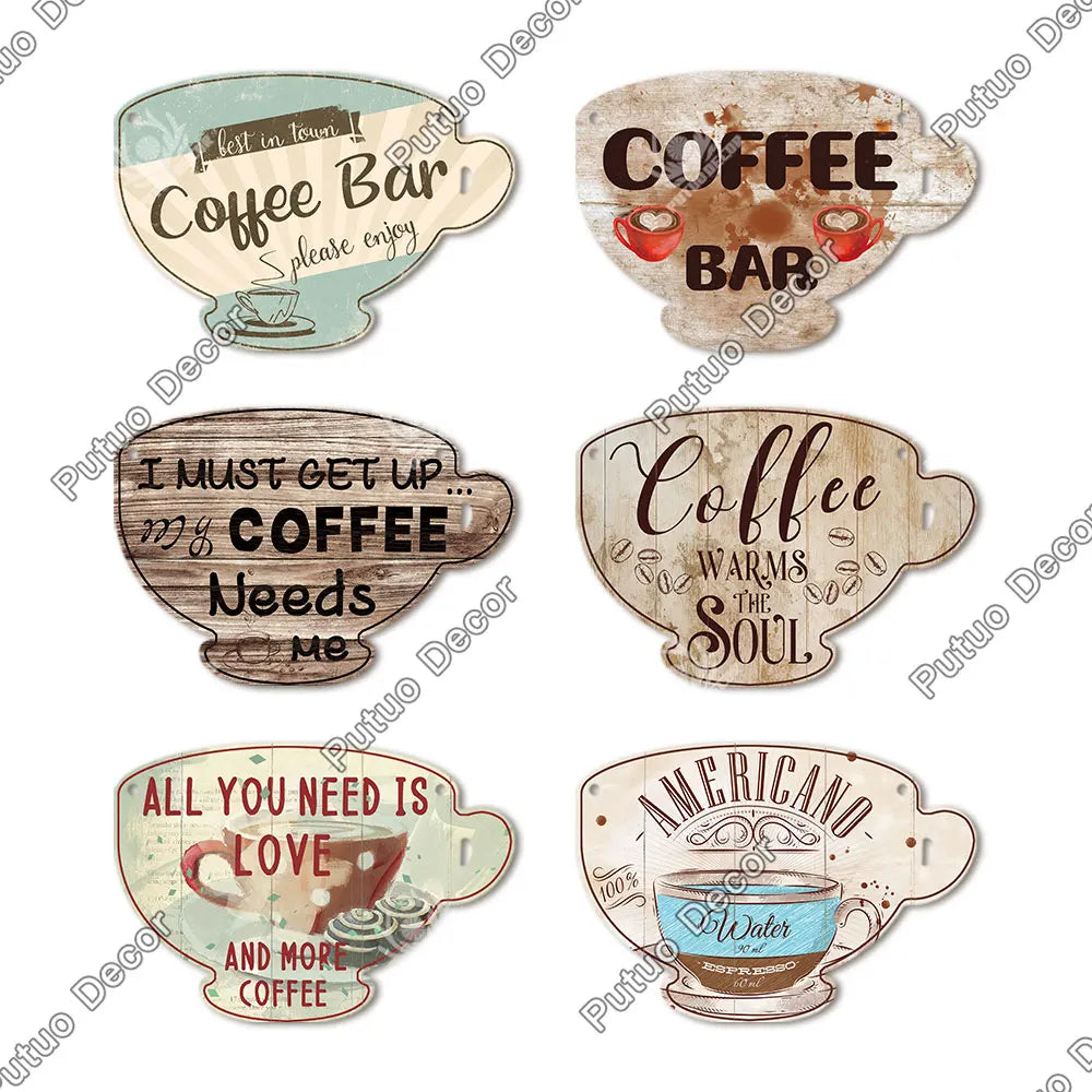 Putuo Decor Coffee Sign Cup Shaped Plaque Rustic Wooden  Hanging Sign for Cafe Kitchen Decoration Plate Coffee Mug Wall Decor