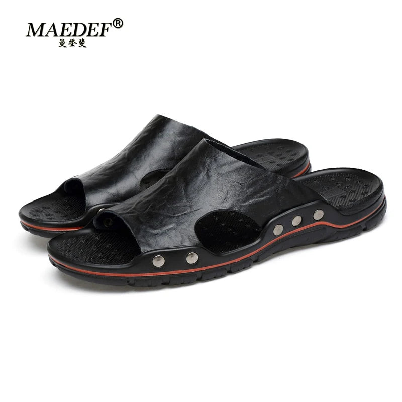 MAEDEF Summer 2024 New Men Slippers Soft PU Outdoor Slides High Quality Comfortable Lightweight Beach Shoes Outdoor Man Sandal