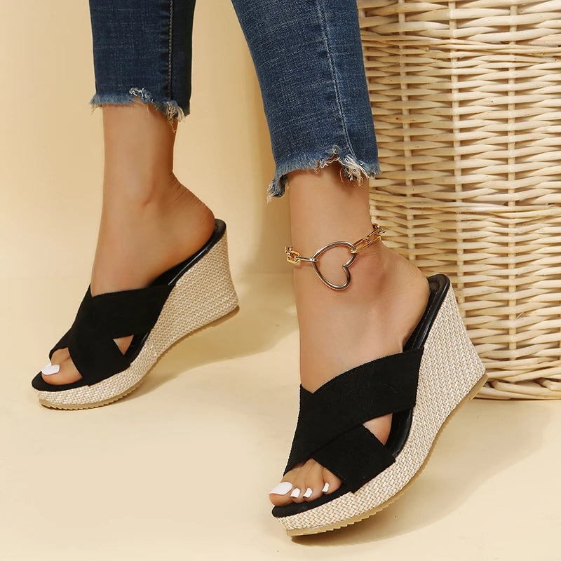 2024 Summer New Fashion Wedge Casual Waterproof Platform Platform Slippers Thick Sole High Heel Sandals for Women