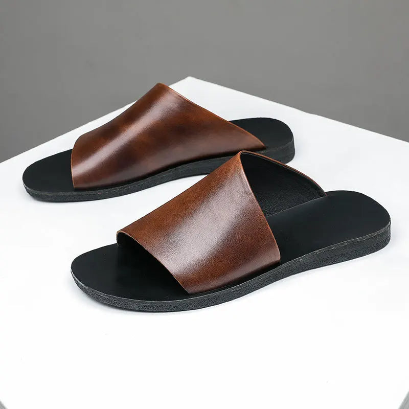 Summer Comfortable Slippers Men High Quality Garden Beach Men's Flip Flops Fashion Genuine Leather Indoor Outdoor Luxury Shoes