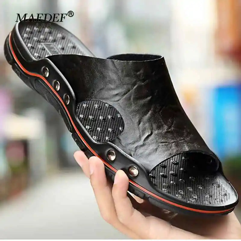 MAEDEF Summer 2024 New Men Slippers Soft PU Outdoor Slides High Quality Comfortable Lightweight Beach Shoes Outdoor Man Sandal