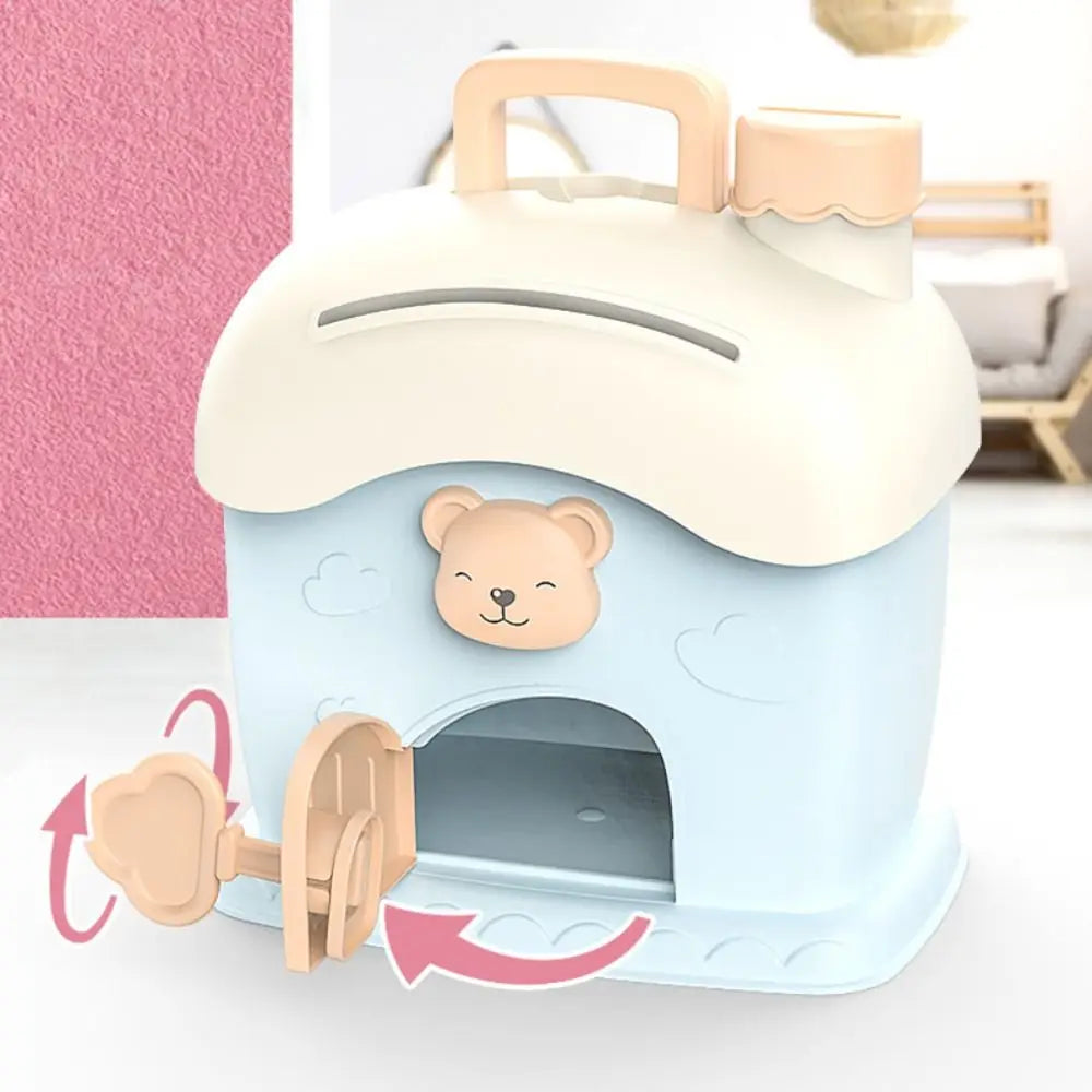 Portable Mushroom House Money Box Plastic Key Lock Cash Box Students Creative Piggy Bank Safe Savings Jar For Kids Adults Gift