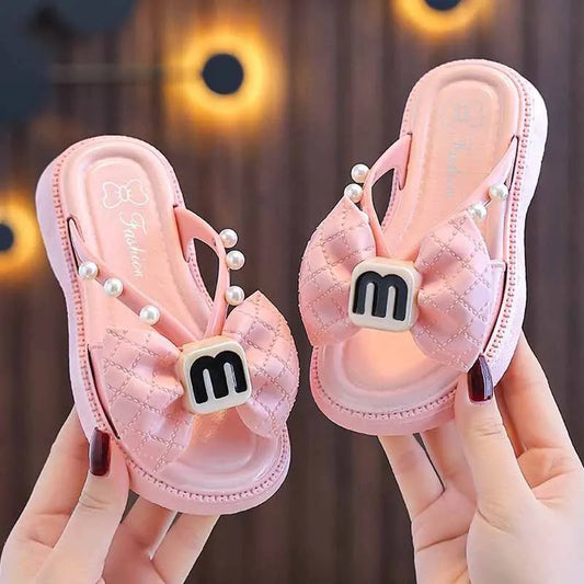 Disney New Summer Aged 2-10 Children Slippers Pearls Comfort Shoes for Girls Non-slip Seabeach Flip Flops Home Kids Shoes