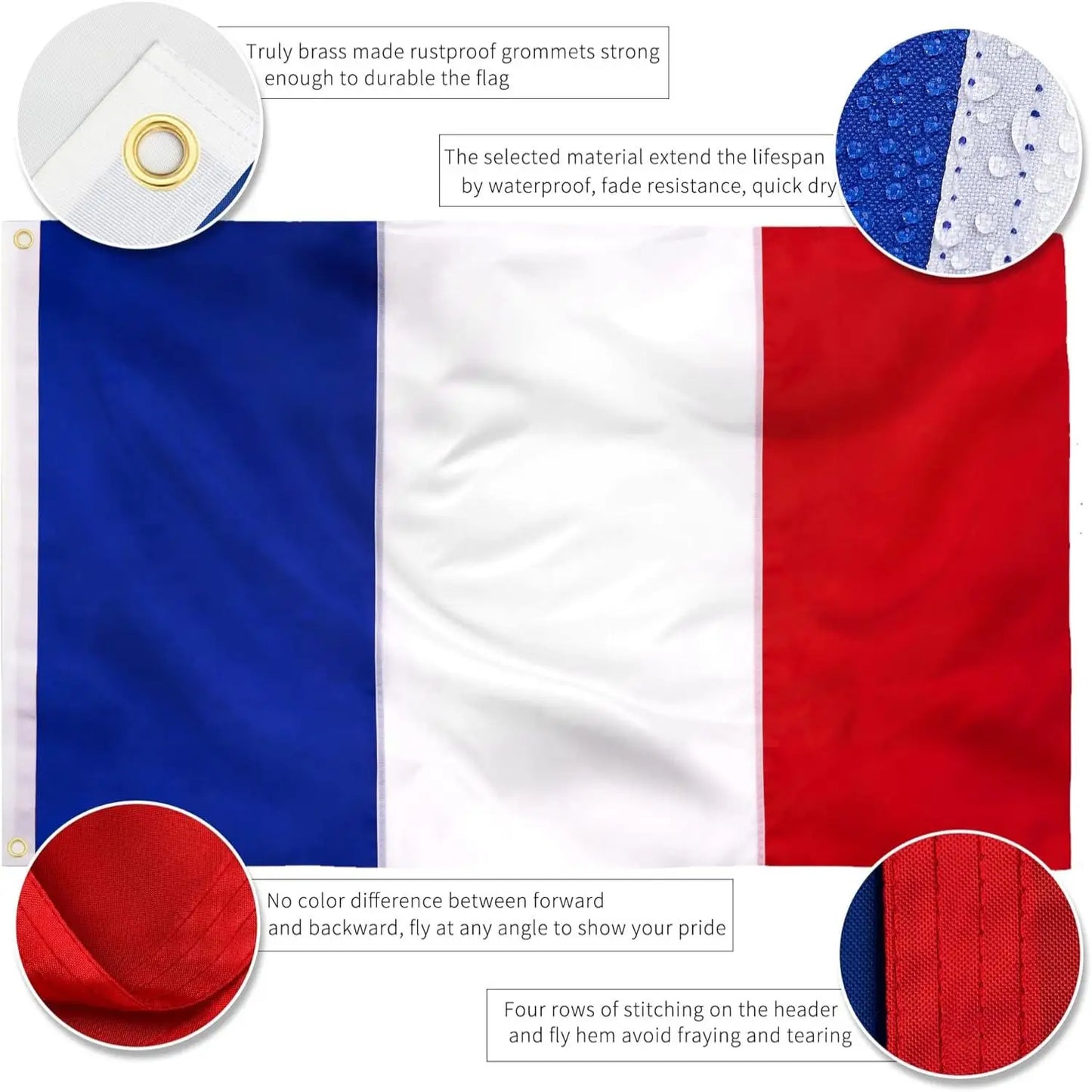 3x5fts 90x150cm french france Flag Outdoor Embroidered Duty 210D Patchwork Nylon Sewn Hemming Brass Grommets