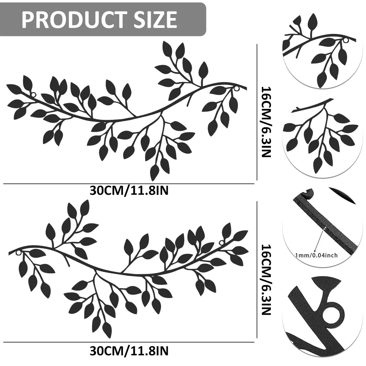 2 Pcs Metal Leaf Art Wall Décor Vine Olive Leaf Sturdy Wall Hanging Sign Decorative Living Room Bedroom Ornaments Home Gifts