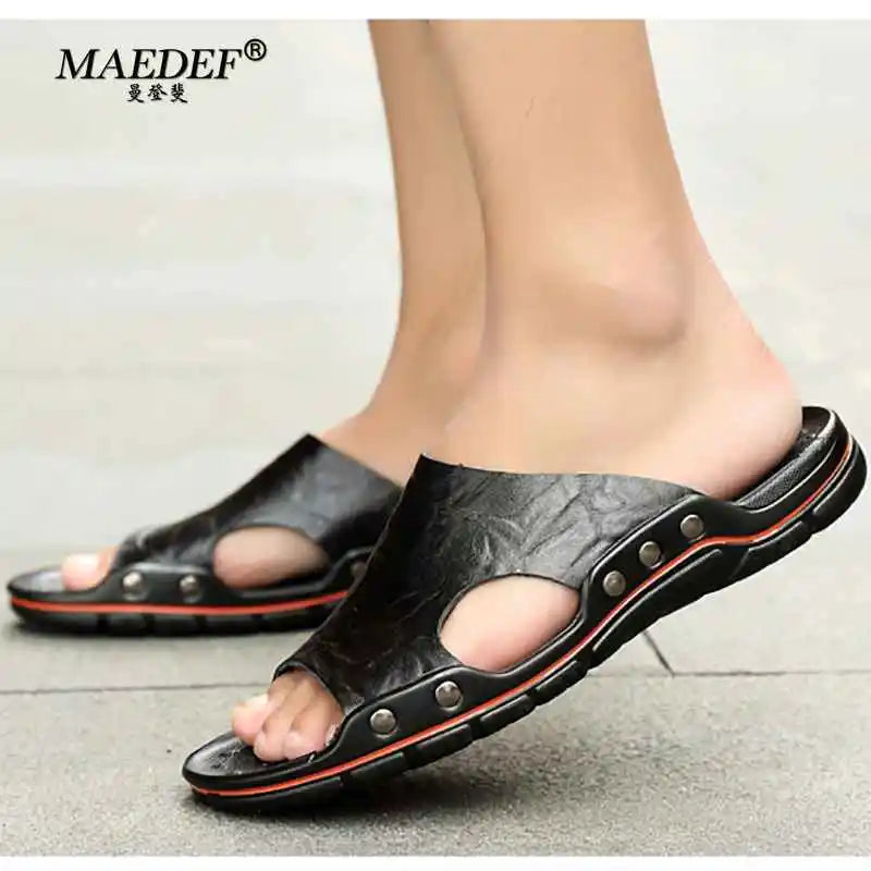 MAEDEF Summer 2024 New Men Slippers Soft PU Outdoor Slides High Quality Comfortable Lightweight Beach Shoes Outdoor Man Sandal