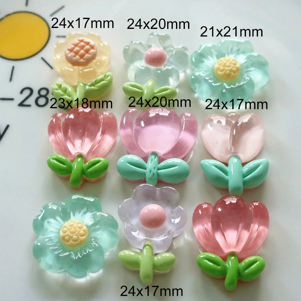 10PCS Clear Flower Series Resin Flatback Cabochons For Hairpin Phone Case Scrapbooking DIY Jewelry Craft Decoration Accessories