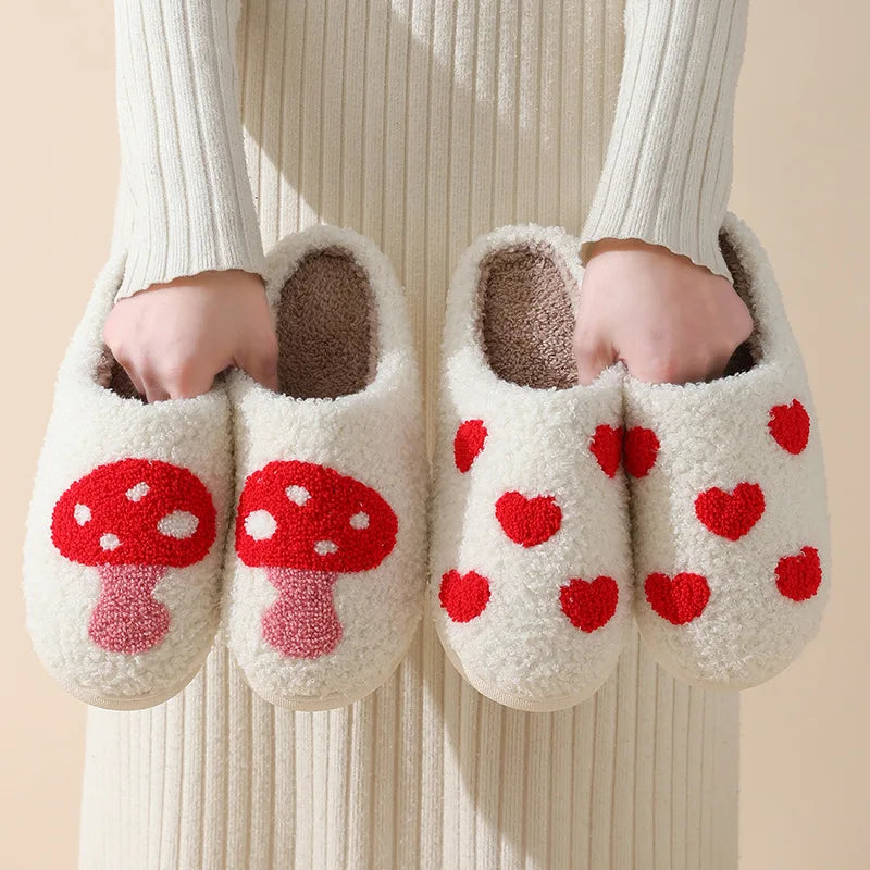 Houseshoes Cust Big Small Heart Women's Slippers Non Slip Soft Smile Gift for Ladies Indoor Winter Warm Fluffy Cozy Comfy Shoes